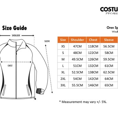 Oren Sport Wb04 Unisex Polyester Full Zip Windbreaker Jacket Size Information X Costumice Design